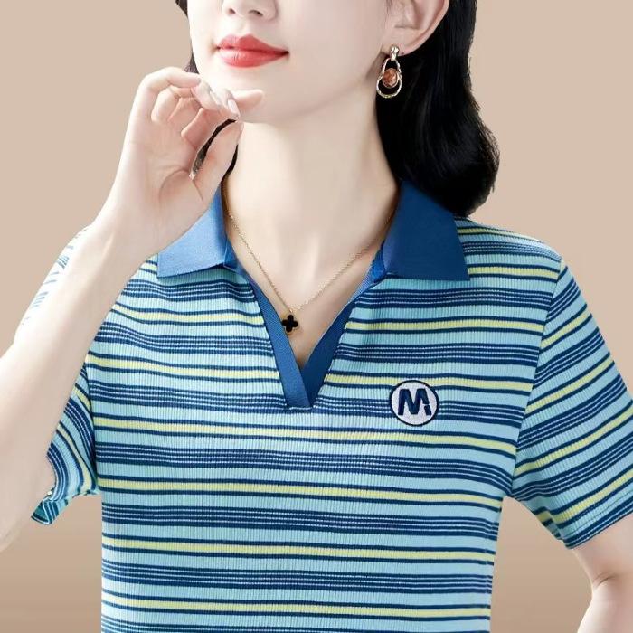 

Мамина футболка с коротким рукавом на лето Новая повседневная футболка для женщин среднего возраста Модная омолаживающая стройнящая базовая футболка 5XL