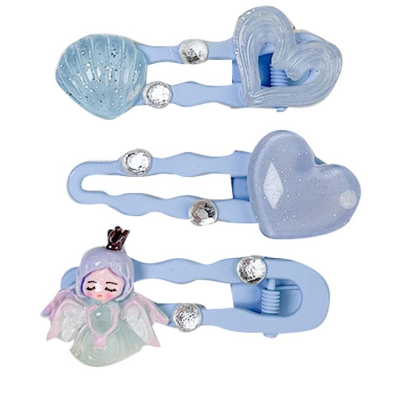 

3Pcs Colorful Childrens Hairpins Resin Metal Baby Hair Accessories Soft Grip Clip for Fine Hair Daily Use синій