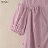 ZANZEA Women Casual Round Neck Short Sleeve Loose Patchwork Crochet Blouse