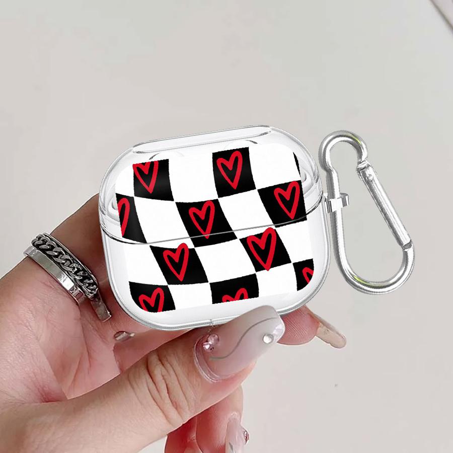 

Haped Chessboard Red Heart Case For Samsung Galaxy Buds Live 4Pro 3 FE 3Pro 2 2Pro 4 Pro Clear Earphone Cases Cover With Hook Buds 4 Pro