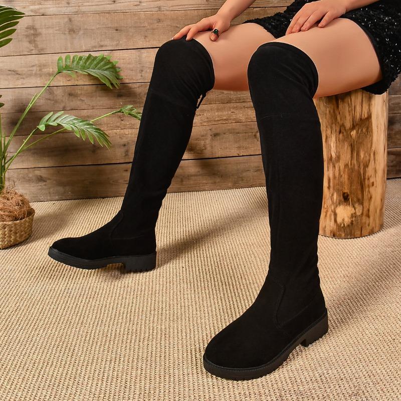 Plus-size Shoes, Low-heeled Shoes, Over-the-knee Long Boots, New Women's Shoes, Back Lace-up, Thick-heeled, Thin High Boots
