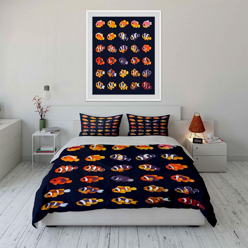 Cartoon Colorful Clownfish Collection Print Soft Comfortable Duvet Cover Bedding Set Included 1*Duvet Cover 2*Pillowcases