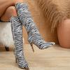 Fashion Designer Zebra Stripes Pointed Toe Slim Women Knee-High Boots Street Style Zipper Thin High Heels Stripper Party Shoes