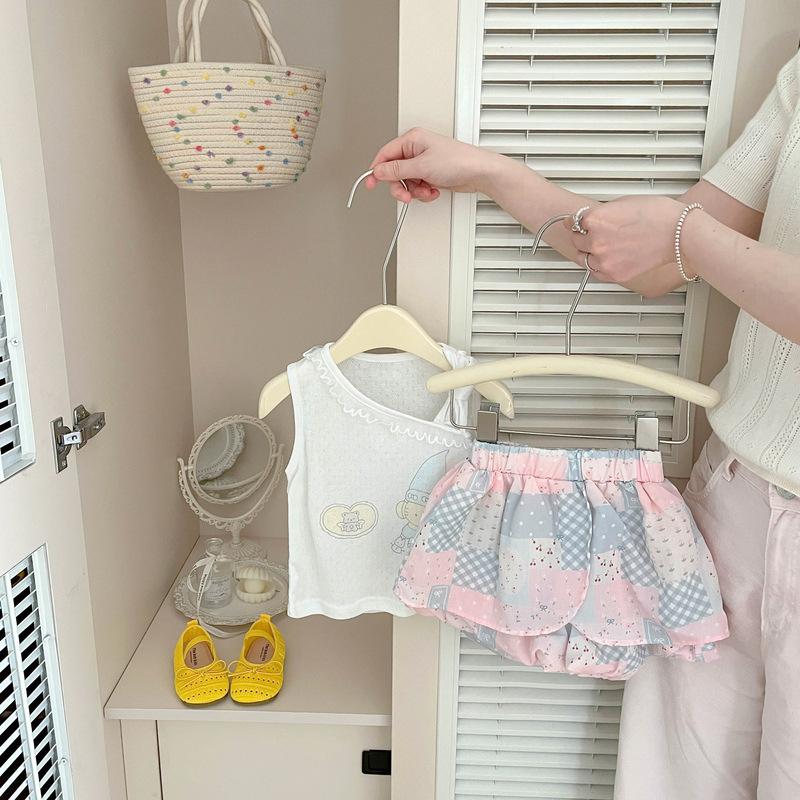 Tide Children'S Clothing Baby Girl Summer Cartoon Print Cool Vest Plus Shorts Split Two-Piece Baby Clothes
