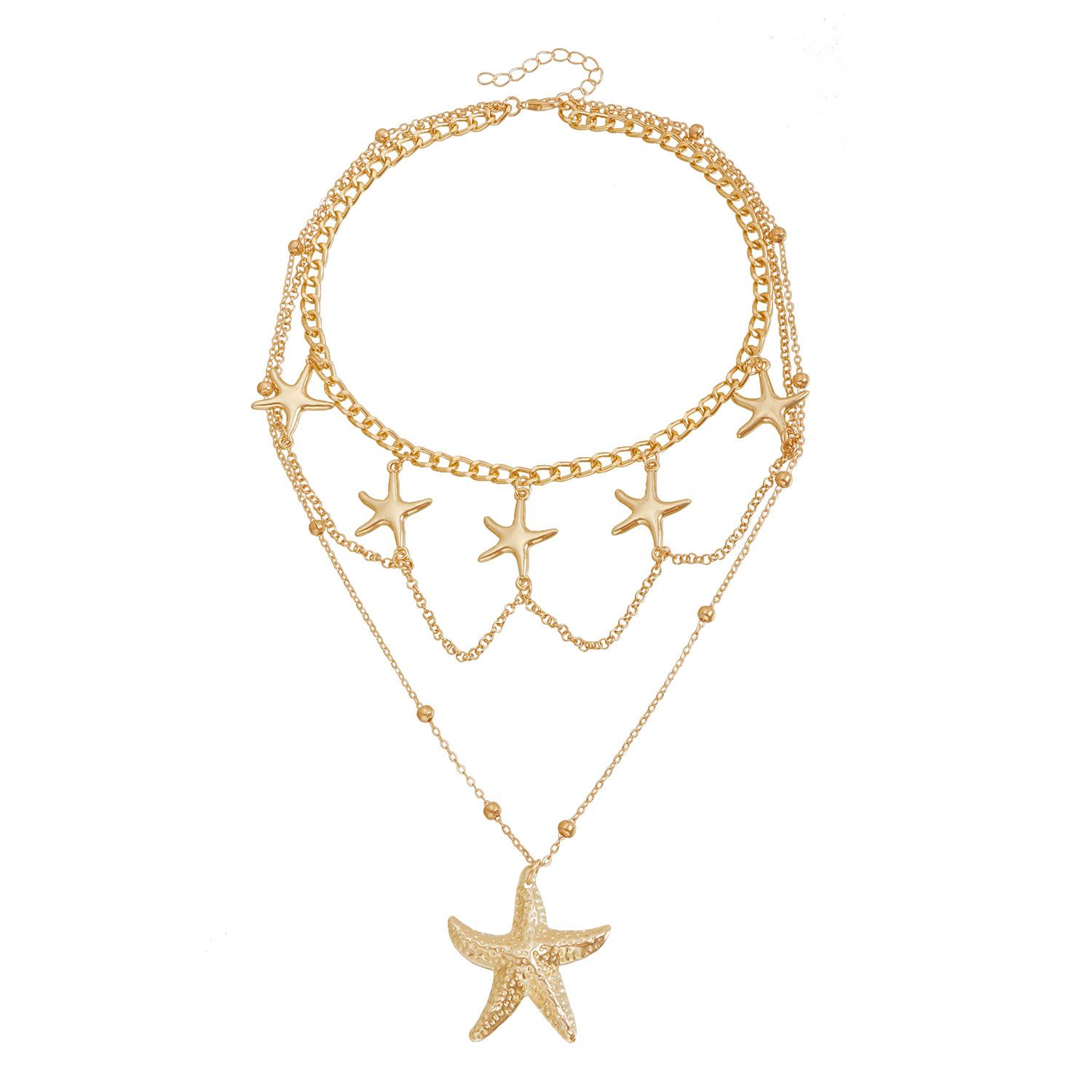 

Ocean wind leisure vacation multi-level starfish necklace retro sexy versatile niche jewelry золотой