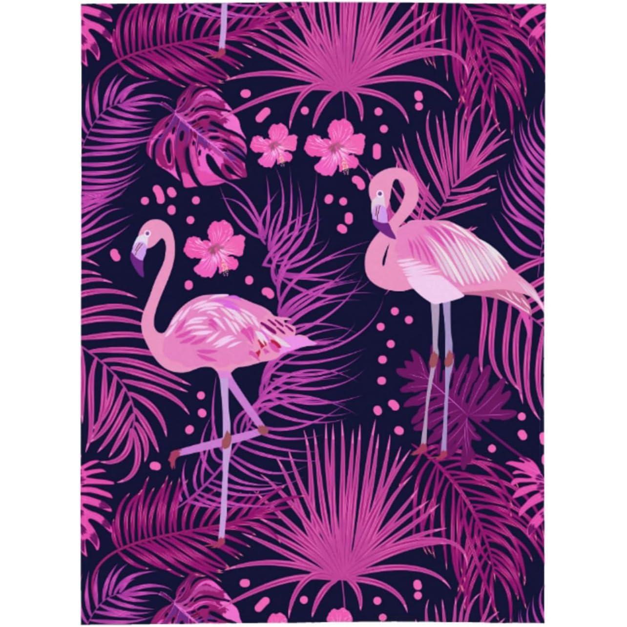 

Pink Flamingo with Plam Leaves and Tropical Flowers Throw Blankets All Season Ultra Soft Warm Fleece Blanket for Home Bed Sofa C 75x90cm