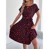 Spring Summer O Neck Printed Casual Short Sleeved Pleated Women Dress Loose Fashion Elegant A-line Party Lace-up Dresses Simple Women's Clothing