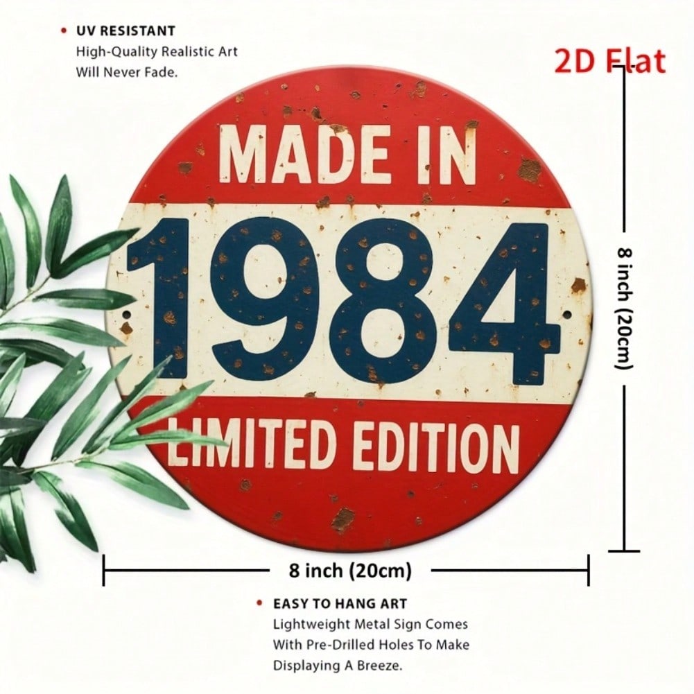 Vintage 1984 Limitierte Edition Retro Metallschild Rustikal Rot Blau Wandkunst Dekor für Zuhause Büro Garage Café 7,8 Zoll Runde Eisenplakette