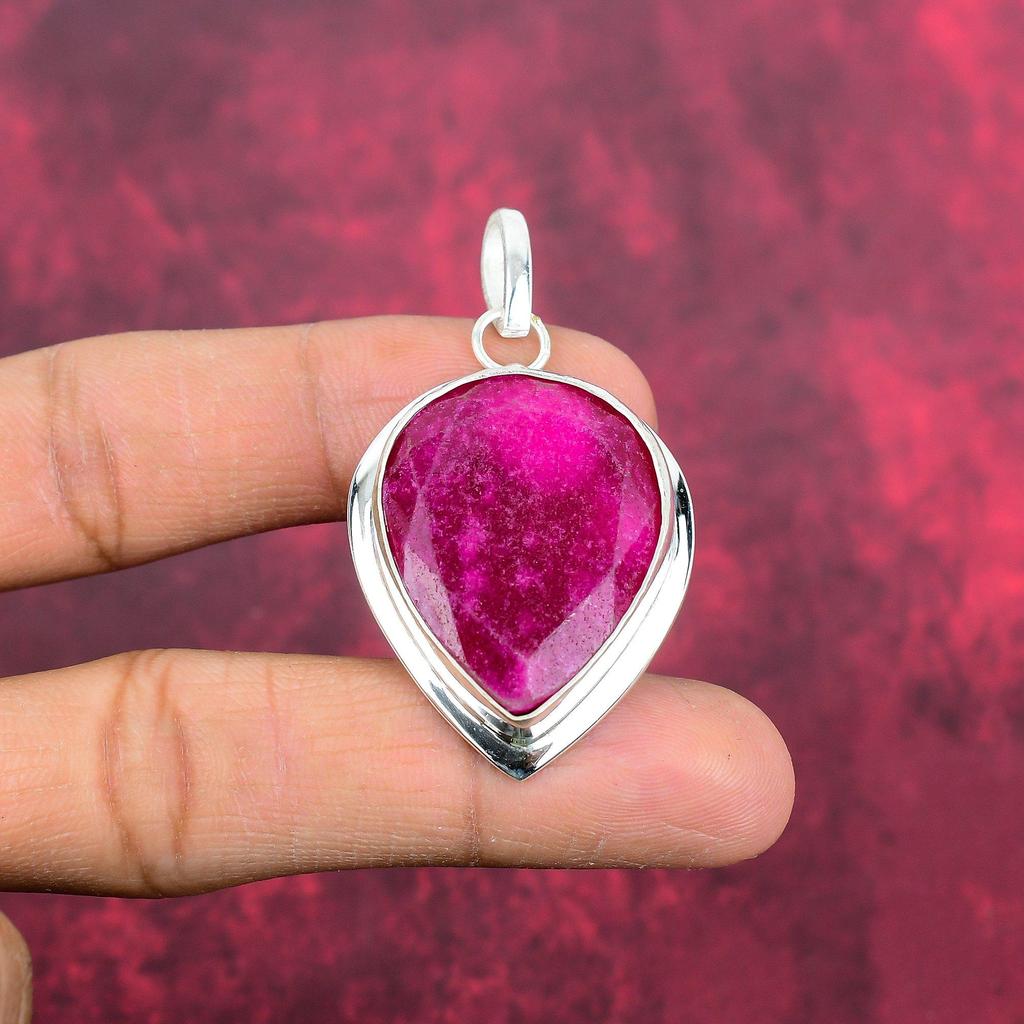 Rubin-Anhänger, Edelstein-Schmuck, 925er Sterling-Silber, handgefertigter Anhänger, neuster Design-Schmuck