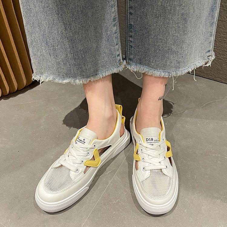 Fashion Soft Leather Toe Cap Sports Sandals Women's Outer Wear Summer All Match Flat Bottomed Casual White Shoes Breathable