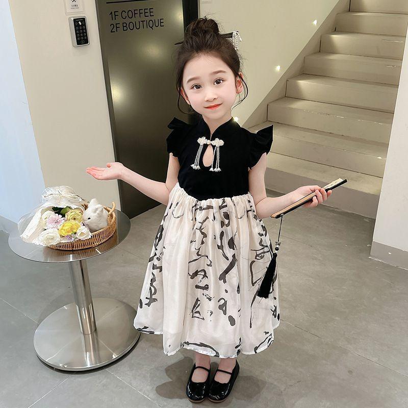 Girls Summer New Chinese Hanfu Dress Fairy Flutter Sleeve Elegant Kids Traditional Clothing