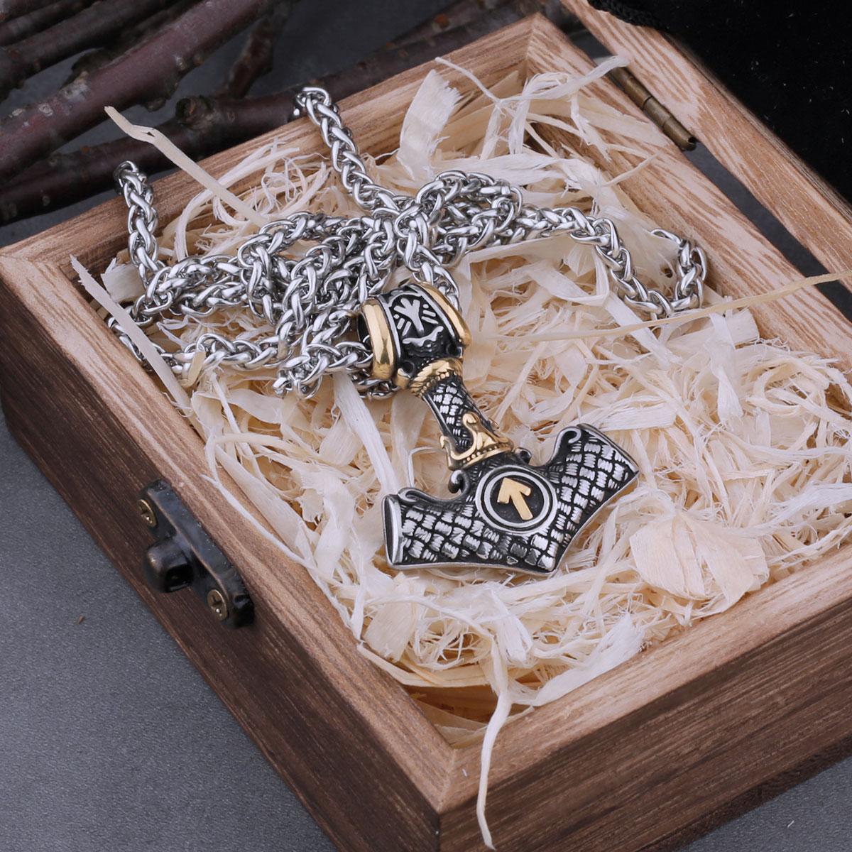 Stainless Steel Viking Thor s Hammer Odin Rune Necklace Men s Charm Hip Hop Biker Amulet Pendant Vintage Jewelry Christmas Gift