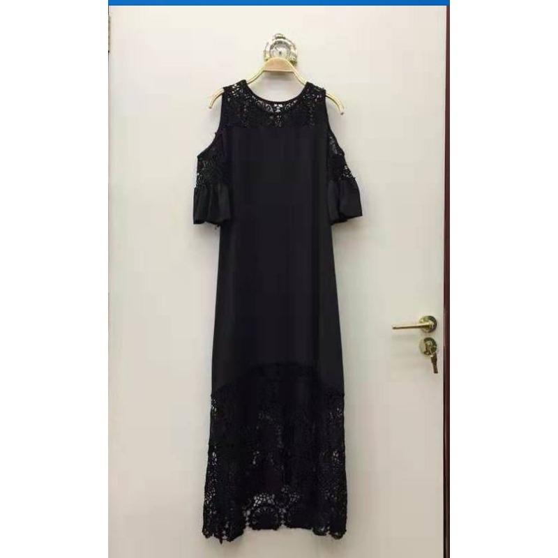 Modna Elegancka Sukienka Letnia z Koronki z Krótkim Rękawem Dekolt O Odkryte Ramiona Dopasowana Damska Sukienka A-line na Imprezę Do Biura Casualowa Prosta Luźna Odzież