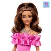 Barbie 65 Fashionista Pink Ruffle Dress Dress-Up Doll and House for Ages 3 and Up, Pink, HRH15
