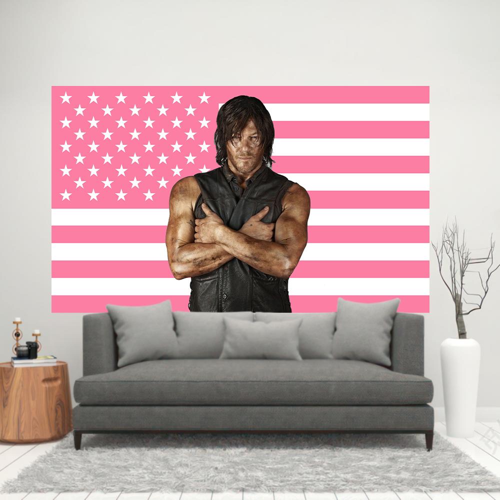 NNorman RReedus DDaryl DDixon Pink American Flag Tapestry The WWalking DDead Wall Hanging Room Decor