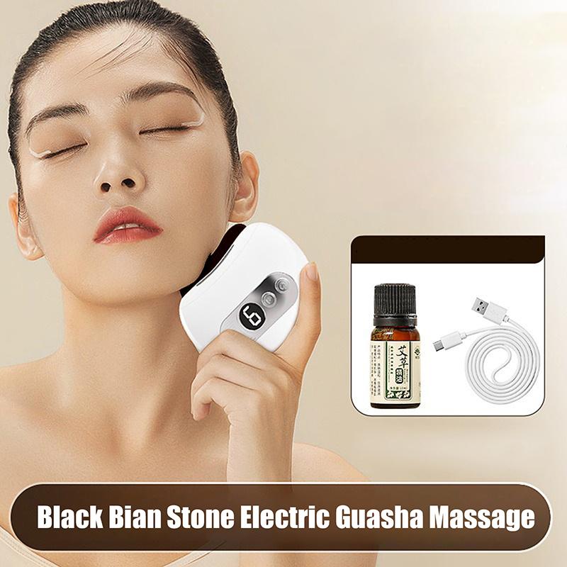 Electric GuaSha Face Body Massager Hot Black Stone Needle Heating Vibration Scraping Fat Burner Wrinkle And Puffiness Reduction