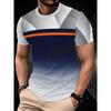Men's Quick-Dry Breathable Honeycomb Mesh T-Shirt - Summer Short Sleeve Crew Neck with Contrast Orange Stripe & Geometric Gradient Print
