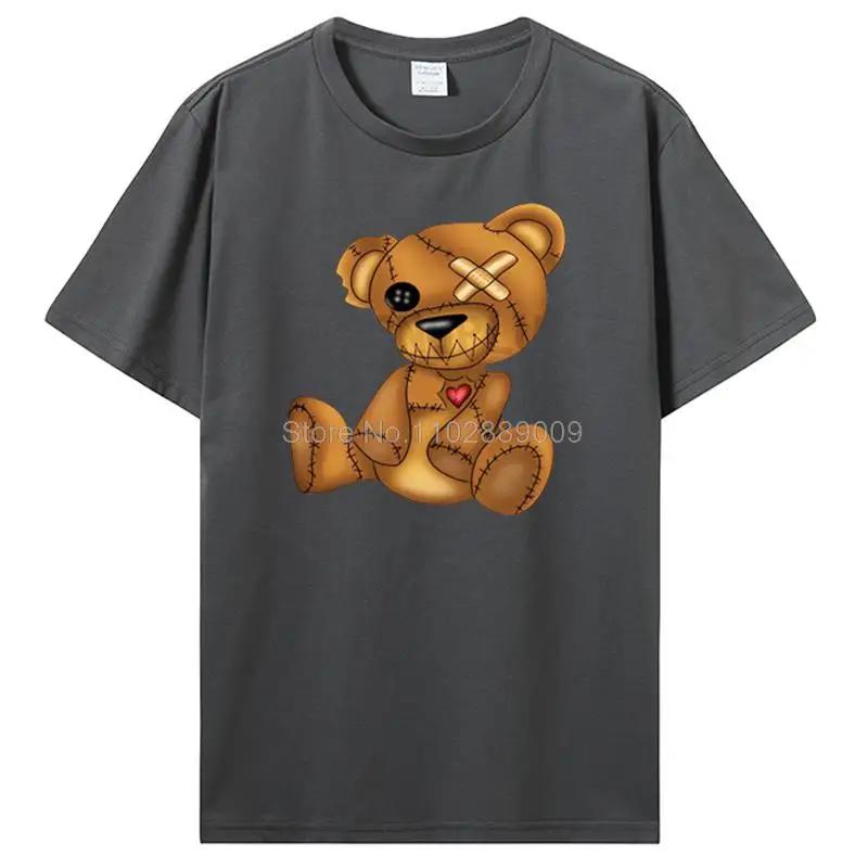 Teddy Bear Playing Badminton T-shirt Cotton Clothing Tops Graphics Kawaii Men Women Short Sleeve Print TShirt Tees Women Men