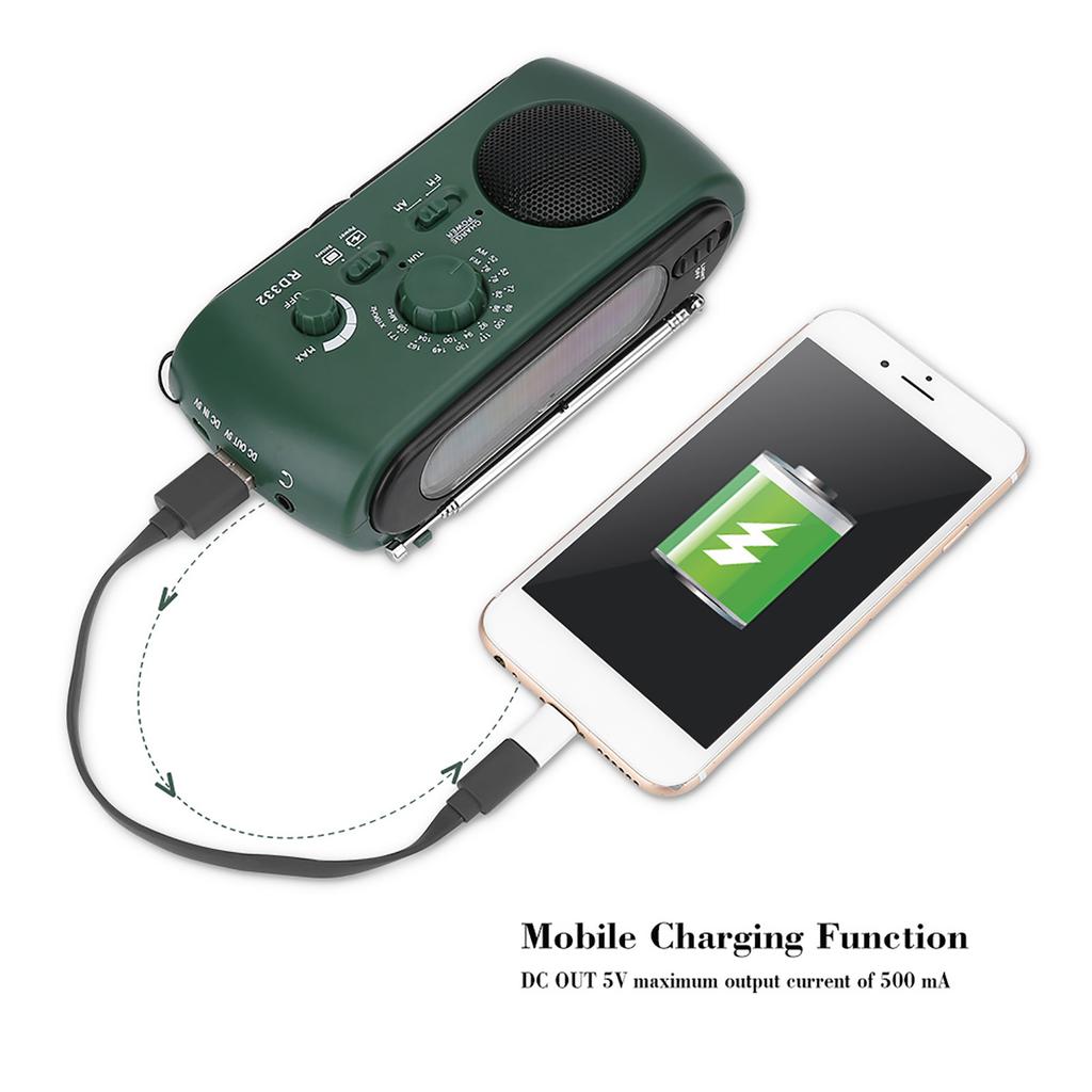 Solar Hand Crank AM FM Radio with LED Flashlight Emergency Phone Charger