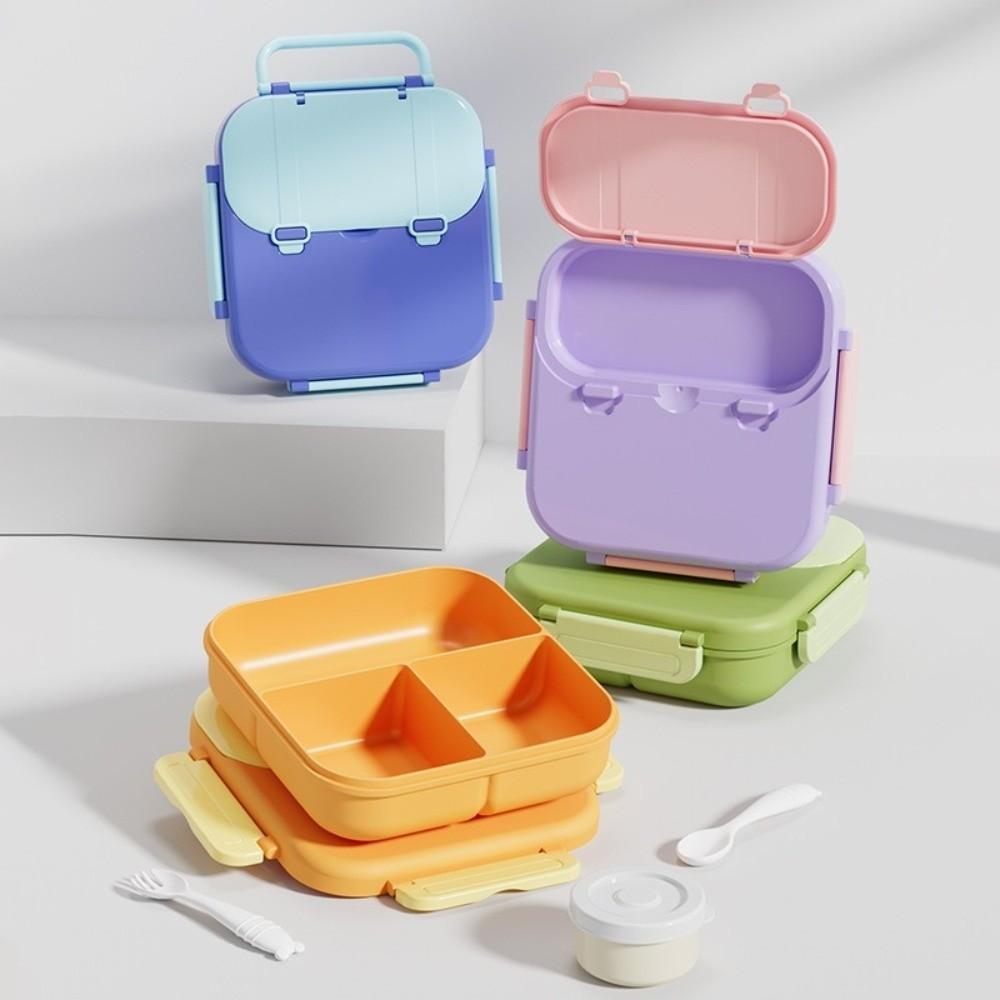 Portable Food Grade Lunch Box Divided Fresh Keeping Microwavable Lunch Box with Handle Spoon Fork Storage Box Outdoor Picnic