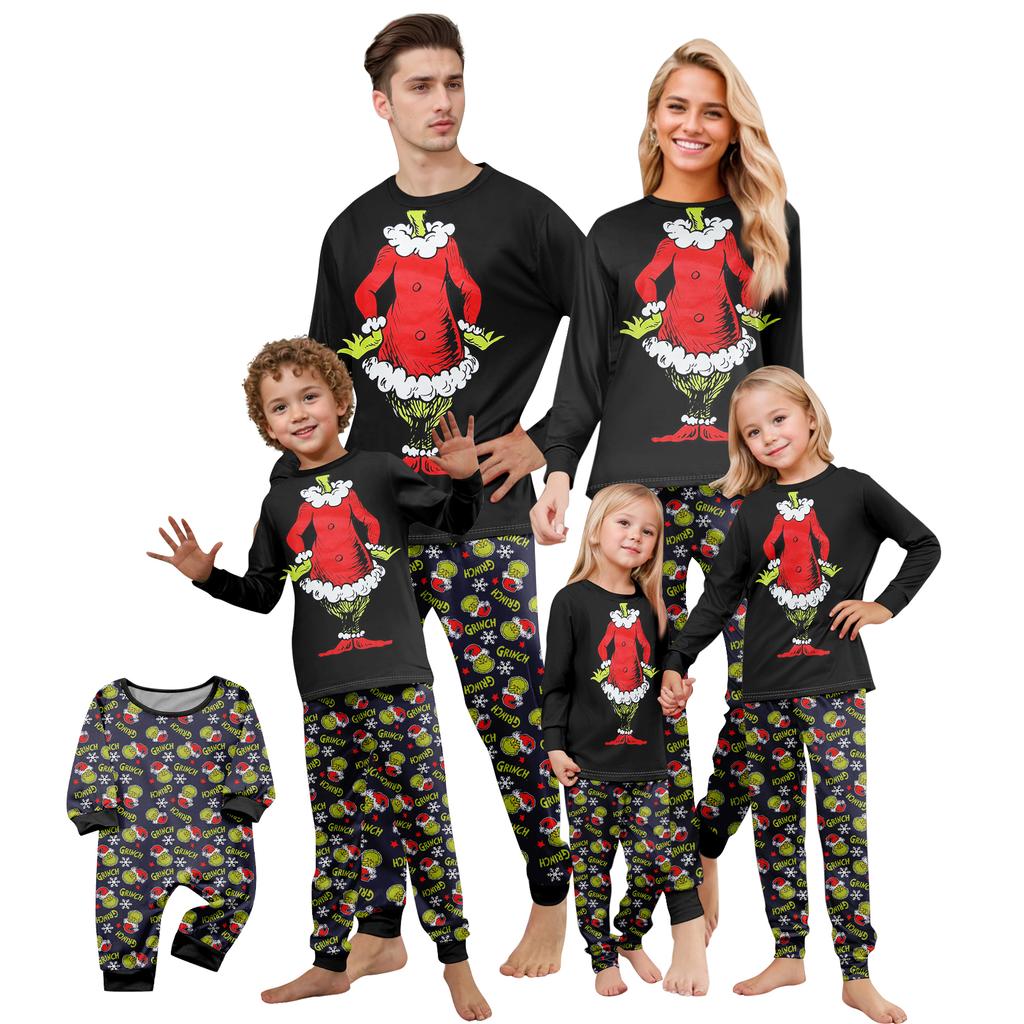 Print Cute Family Set Pajamas, Home Clothes, Family Set Long Sleeve Top Pants Set