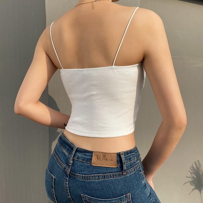 Women Spaghetti Strap Top Slim Fit Sleeveless Crop Top
