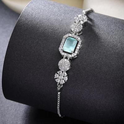Rhodium Plated Silver Toned American Diamond Crystal Adjustable Silver Bells Fashion Bracelet for Women and Girl