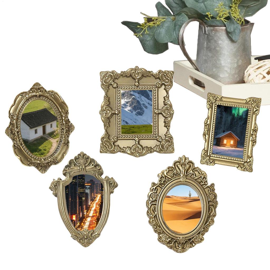5pcs Resin Photo Frames Mini gold small photo frame shooting props DIY Craft Home Decor Wall Tabletop Picture Frame For Jewelry