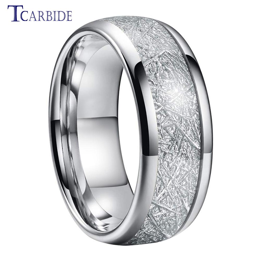 4MM 6MM 8MM Men Women Tungsten Engagement Wedding Band Bright Meteorite Inlay Valentine's Day Gift Jewelry Comfort Fit