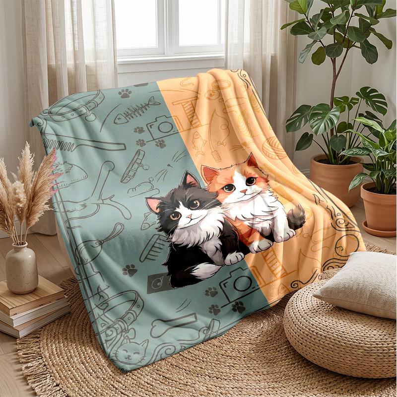 Cute Kittens in Playful Scenes blanket Personalized Name Flannel Blanket Soft Cozy Plush Throw for Sofa Bed Lightweight Home Decor