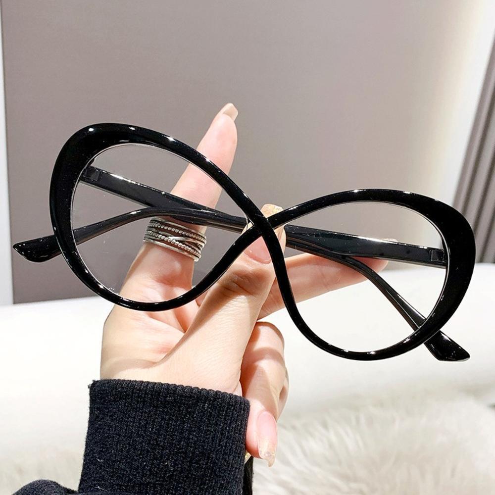 Vintage Oval Frame Glasses Oversized Cat Eye Eyeglasses Candy Color Anti-blue Light Eyewear Stylish Fake Glasses Computer Goggle