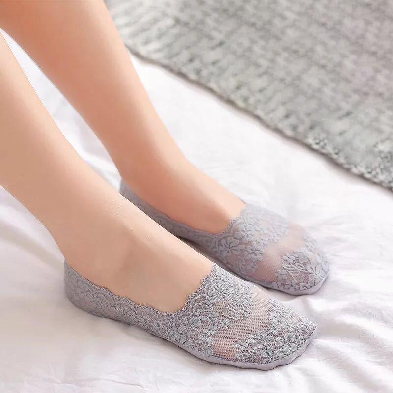 5 Pairs/Lot Summer Socks women's Lace Transparent Lolita Invisible Summer Thin Non-slip Short Ankle Black Low Cut Boat Sock