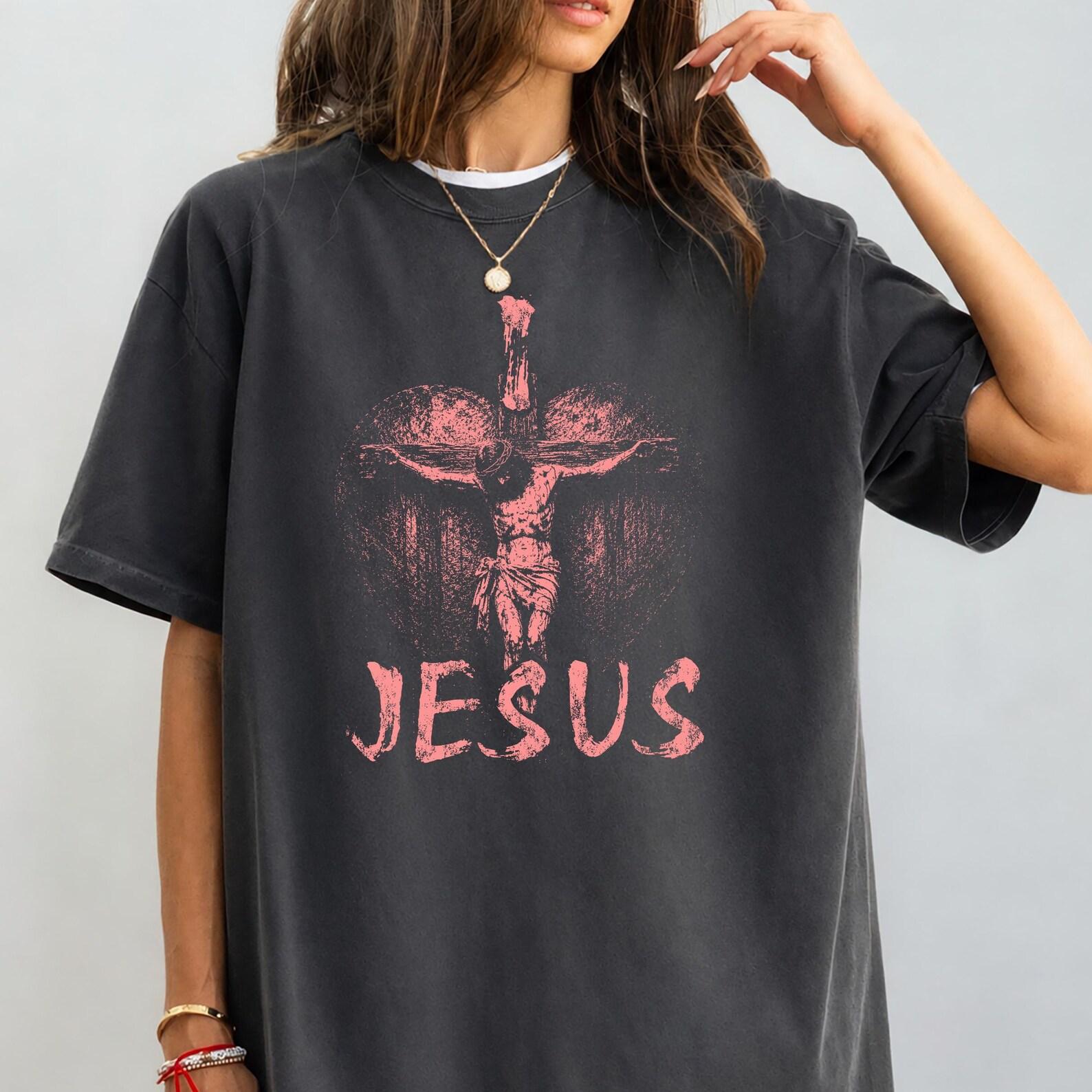 Jesus Crucifixion Shirt, Vintage Christian Comfort Colors Tee, Retro Faith Graphic, Religious Bible Art Gift L