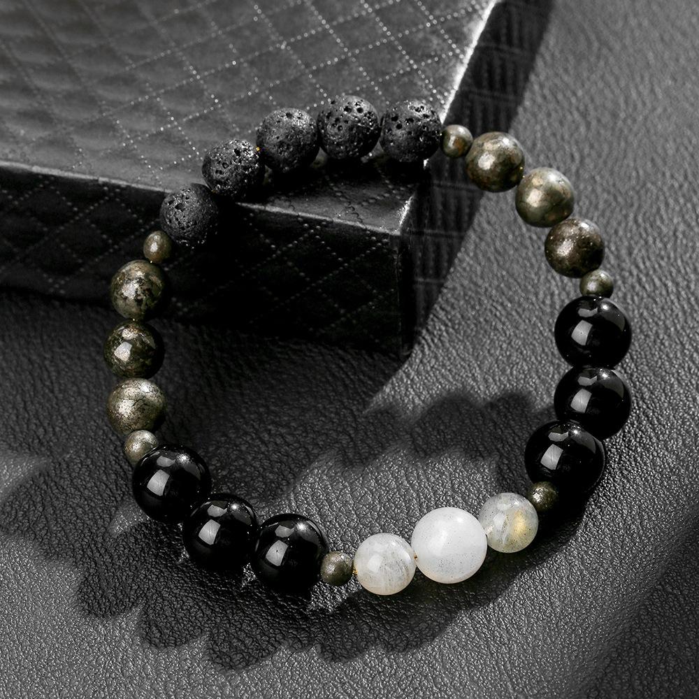 Хрустальный браслет, сверкающий камень, халькопирит, лунный камень, браслет из бусин, мужской эластичный браслет