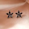 Cute Silver/Black Gold Color Five-pointed Star Earrings Marquise Cut Black Stone Stud Earrings Pentagram Ear Studs Wedding Party Jewelry Gifts