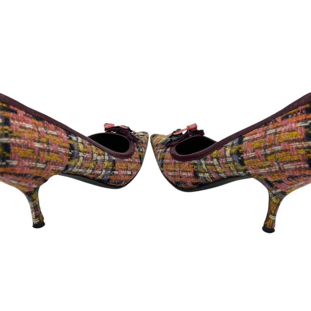 Używane czółenka MIUMIUczółenka wielokolorowe/bordowe bawełna/skóra Kobiety