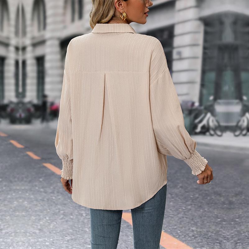 New Long Sleeved Commuter Fit Solid Color Polo Neck Fashion Simple Style Formal Office Women's Shirt