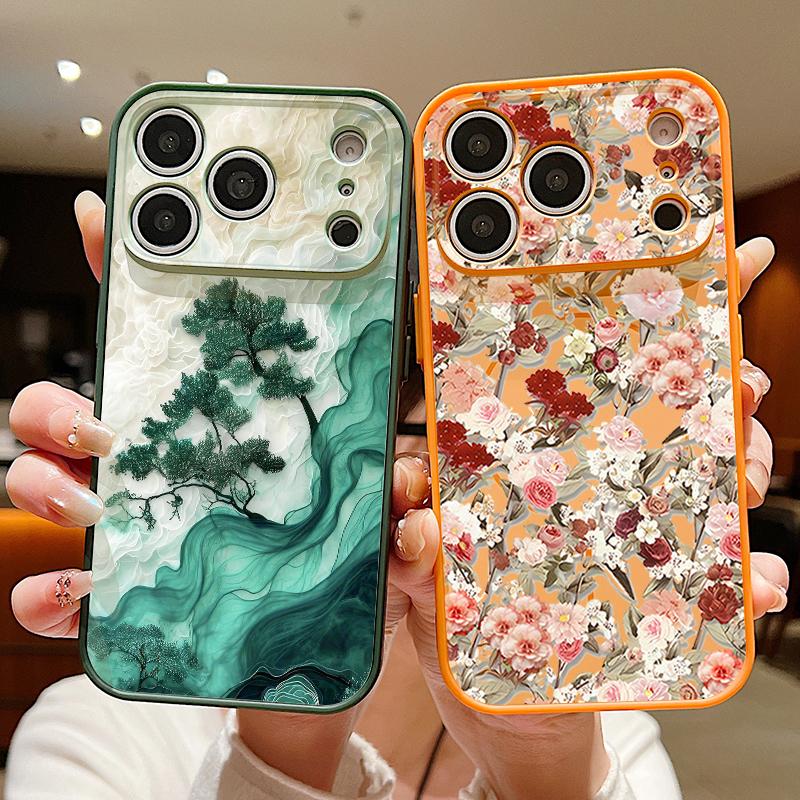 Tree Flowers Pattern Case For iPhone 17 Pro Max Funda iPhone 16 15 14 13 Pro Max Magnetic For Magsafe Hybrid Slim Matte Cover