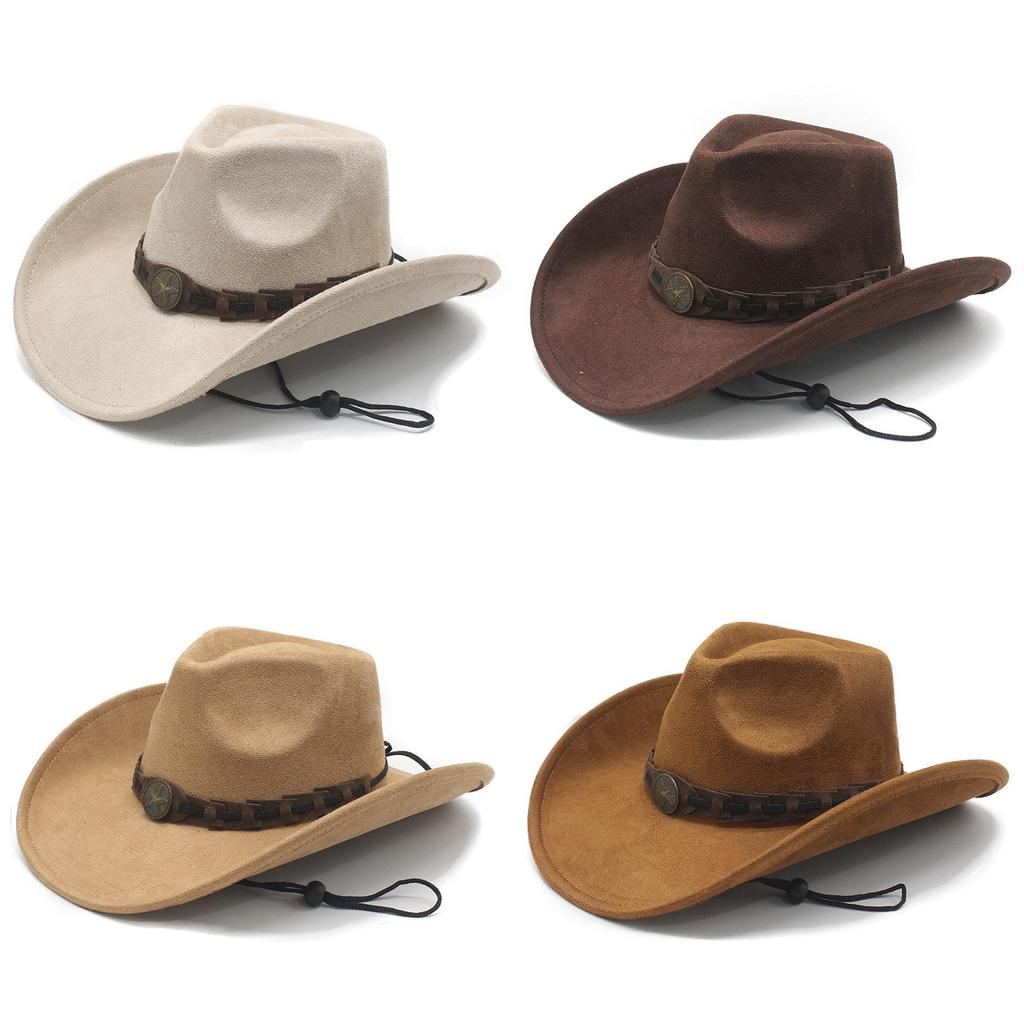 Vintage Western Cowboy Hat With Suede Fabric And Large Brim For Fashion And Sun Protection