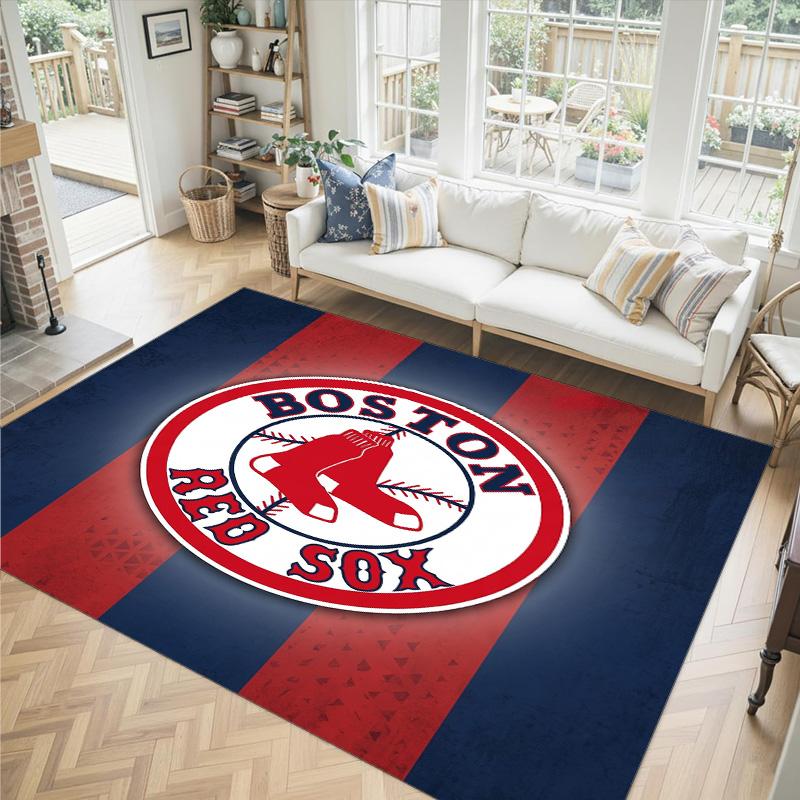 Boston Red Sox Design Kristall Samt Teppich Gemütlich Kein?Rutschfester Teppich mit Aufdruck für Schlafzimmer Wohnzimmer Eingang