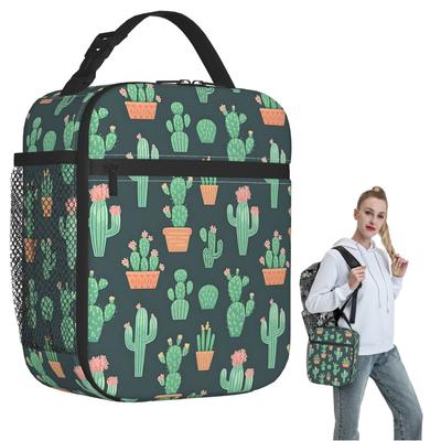 Cute Desert Cactus Columnar Pattern Insulated Lunch Bag for Women Kids Leakproof Food Boxes Thermal Lunch Box Tote