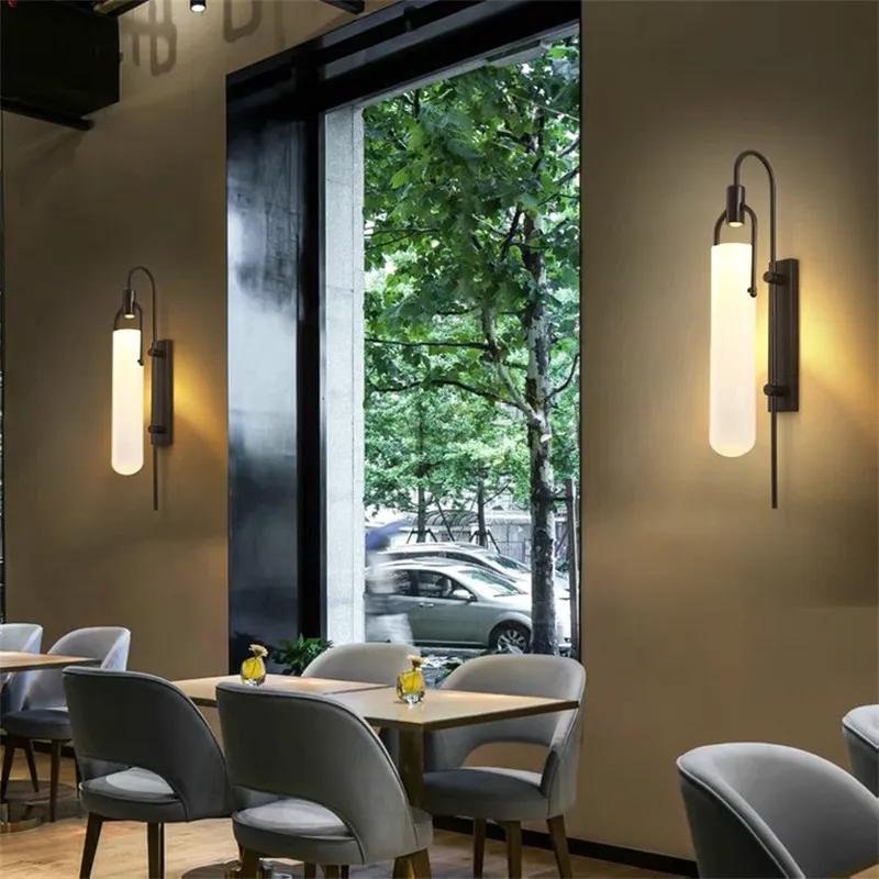 Retro luxury indoor glass LED wall lights living room dining room wall lights hotel corridor lighting black/gold bedroom lamps
