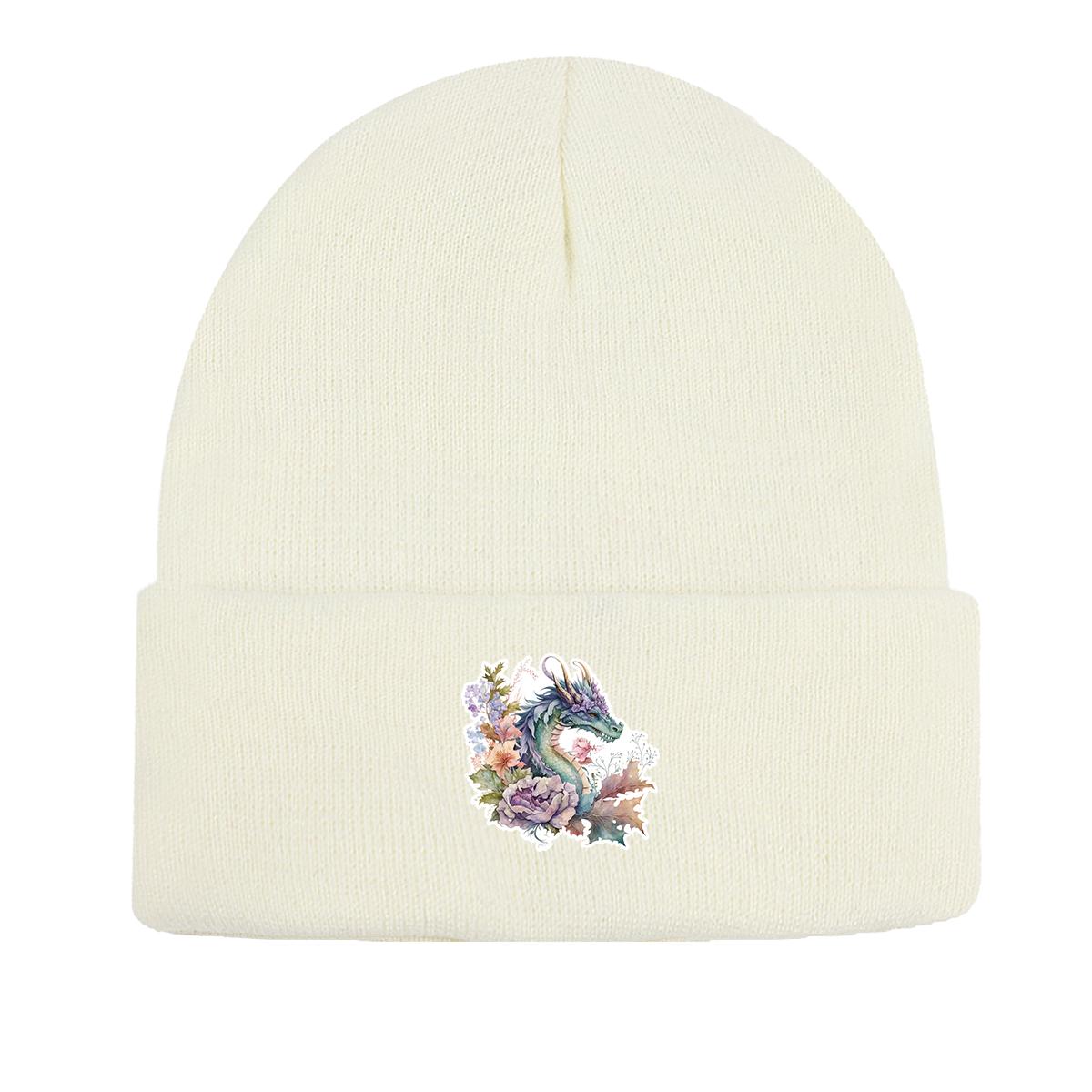 

Шапка-бини с драконом, шапка с черепом животного, зимняя, простая, с помпоном, вязаная шапка-бини as the picture белый