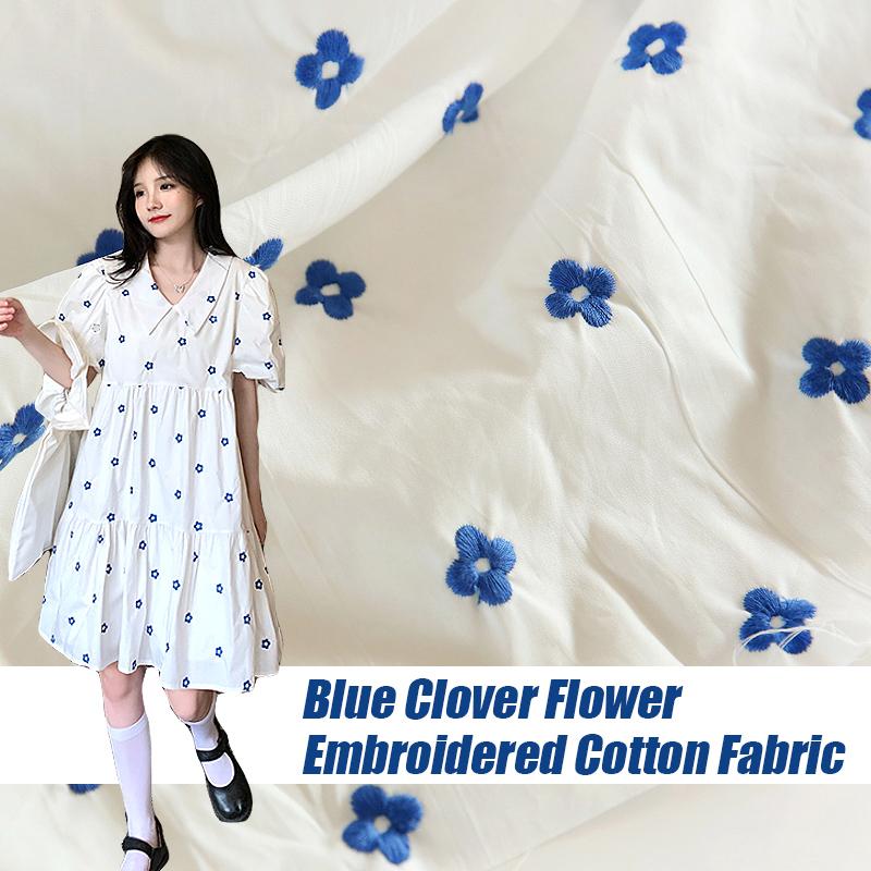 100*150cm Exquisite Blue Flower Embroidery Fabric Literary Flower High-quality Cotton Fabric For Diy Shirts Bed Sheet Quilting