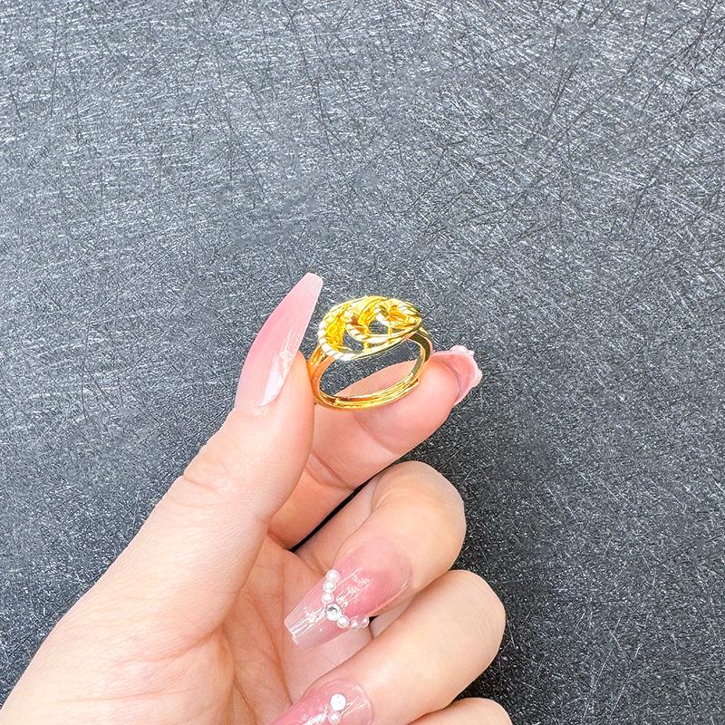 Blumenring aus vietnamesischem Sandgold für Frauen, langlebiges Goldimitat, auffälliger Brautschmuck zur Hochzeit.