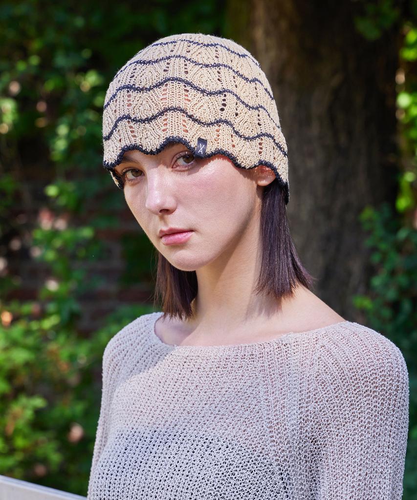 Bajal Va Label Wave Line Beanie Beige