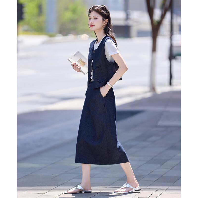 Женский летний комплект из 3 предметов: Джинсовый жилет, хлопковая футболка и юбка S