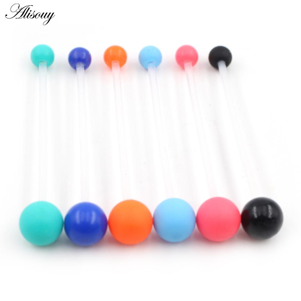 Alisouy 2PCS Candy Color Rubber Ball Women Men Long Industrial Barbell Ear Tragus Helix Cartilage Captive Stud Piercing Earrings