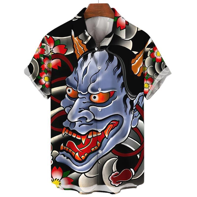Men's Fashion Trends Harajuku Casual Short Sleeve Social Vintage Hawaiian Shirt Dragon Holiday Gifts Beach Y2k Cartoon Clothing