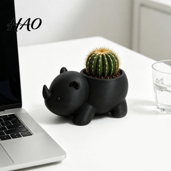 Schreibtisch-Pflanzenbehälter Niedlicher Nashorn-Pflanztopf, 3D-gedruckter Nashorn-Blumentopf, Kleiner dekorativer Tier-Pflanztopf für Sukkulenten, Kakteen, Zimmerpflanzen